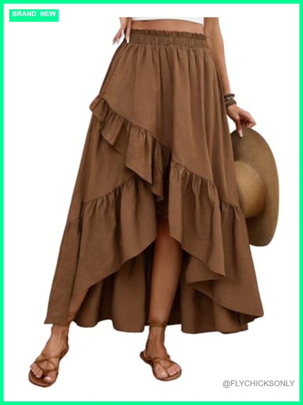Women Asymmetrical Wrap High Low Maxi Skirt Ruffle Hem Side Slit Boho